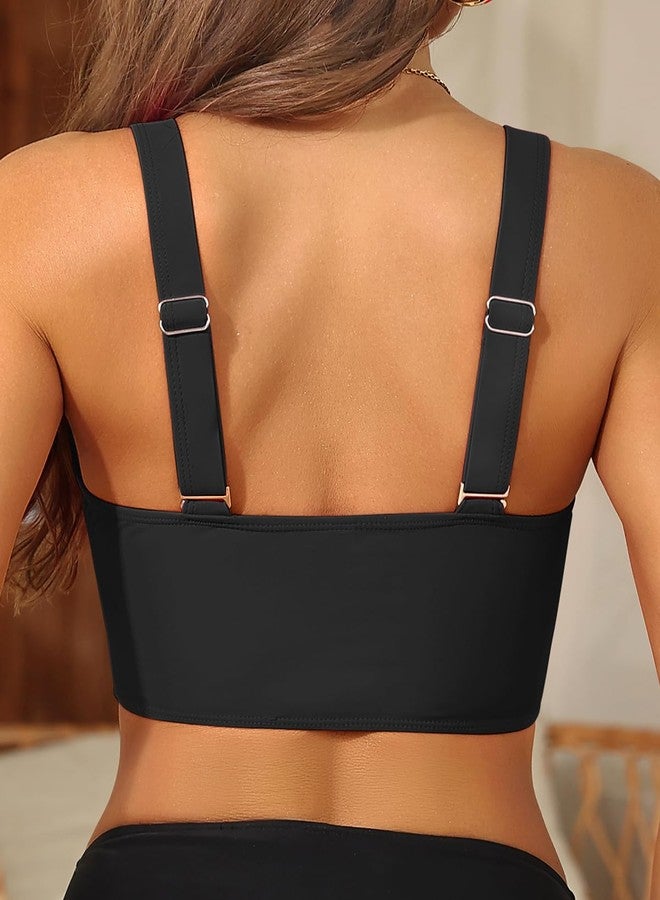 Yonique Women Bikini Top Only - Supportive Swim Tops Large Bust Swimsuit 2025 Cut Out Twist Bathing Suit Black M - Image 5